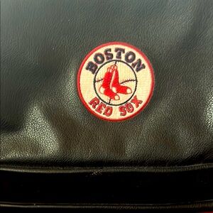 Boston Red Sox Black Leather Duffel Bag with Multiple Compartments